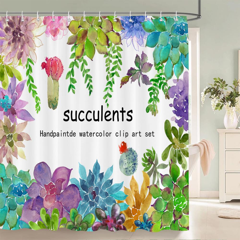 Green Leaves Plant Flowers Shower Curtain 180Cm*180Cm With Hooks, Floral Waterproof Shower Curtain, Shower Curtains For Bathroom