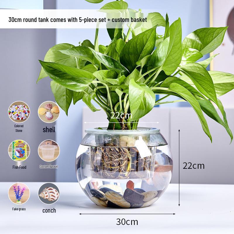 Round Transparent Glass Fish Tank for Desktops - Small, Thickened Design for Turtles and Goldfish, Ideal for Living Room Landscaping