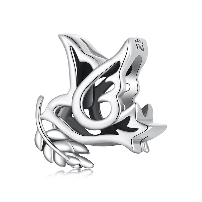 BAMOER Anti-war Series 925 Silver Peace Dove & Love Heart Charm Bead fit Bracelet DIY Charm for Jewelry Making 4.5mm