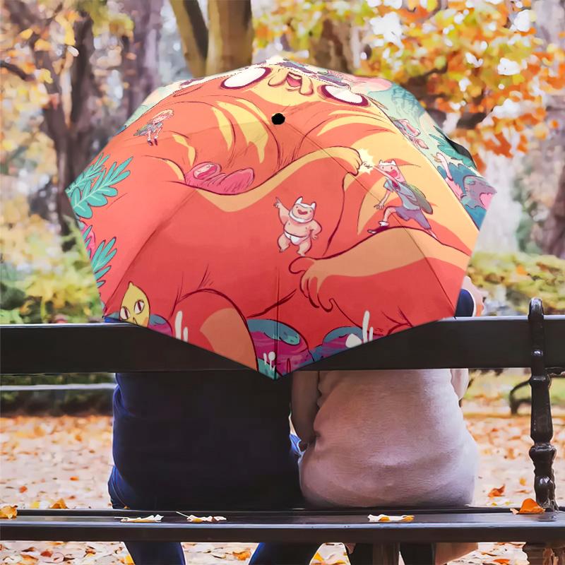 Adventure Time Pattern, Automatic Folding Umbrella, Portable and Foldable Design, 8 Ribs, a Christmas or Birthday Gift.