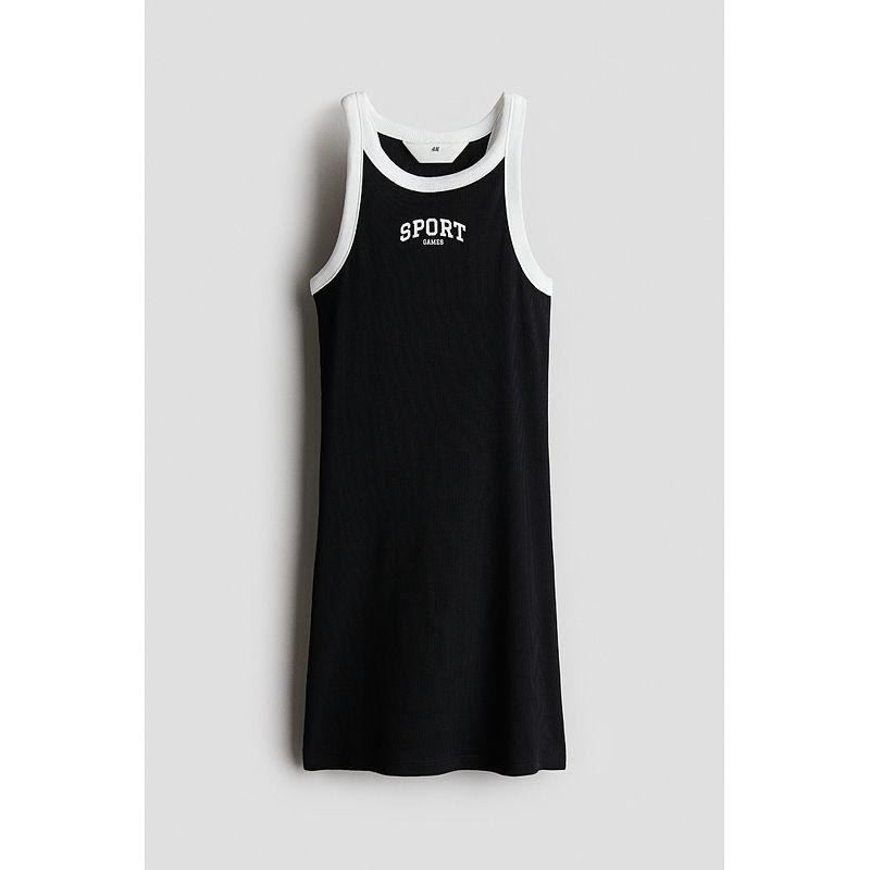 

HM Children s Clothing Girl Dress Summer 2025 New Arrival Rib Cotton Dress 1273931 Black/Sport Games 150/76(10-12Y)