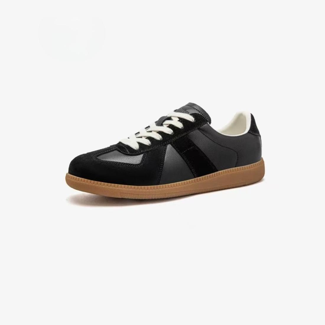 

Leather Version~ Color Matching Round Head German Training Shoes Female Student Board Shoes Casual Sports Versatile Lace-Up Soft Sole Niche Flat 40 чорний