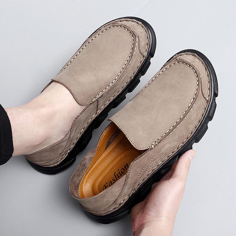 Handmade Genuine Leather Slip On Mens Leather Shoes Loafers Outdoor Casual Mocassin Plus Size Business Casual Mens Shoes Black