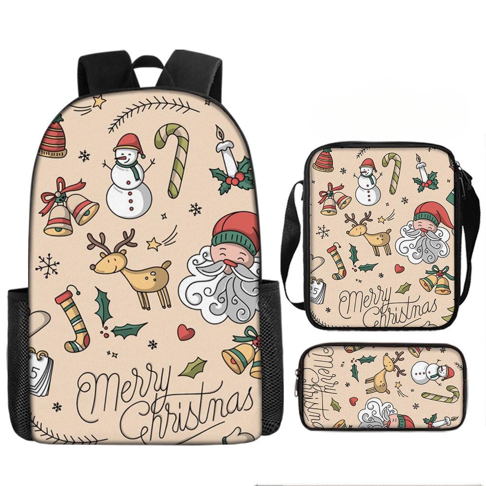 Christmas Backpack, 3D Digital Printed Backpack, Shoulder Bag, Pencil Case, Three-Piece Set
