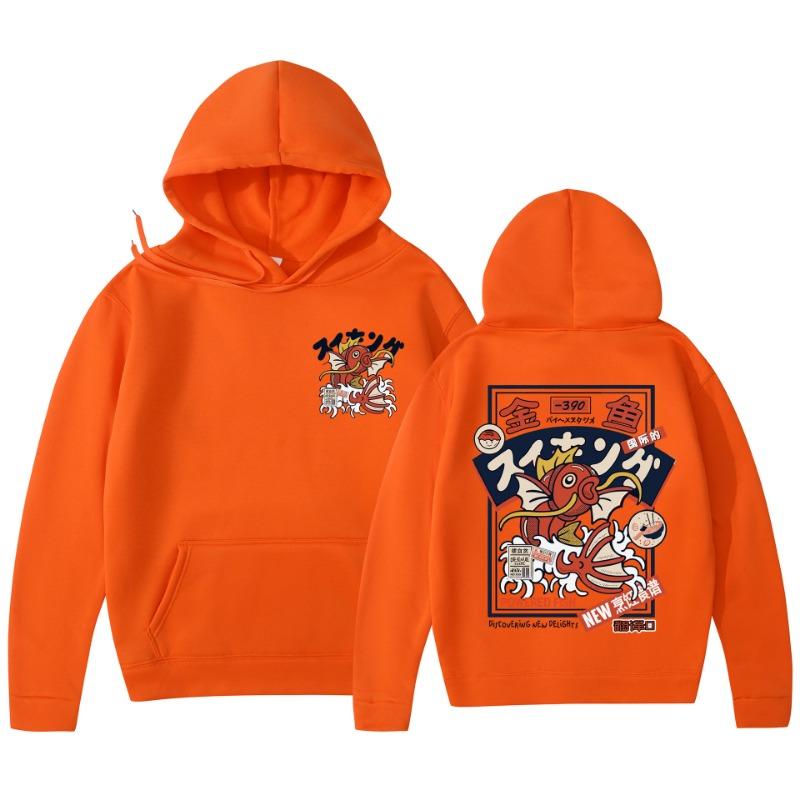 Red Koi Print Fleece Hoodies Harajuku Hip-hop Streetwear Autumn Winter Pullover Men Women Sweatshirt