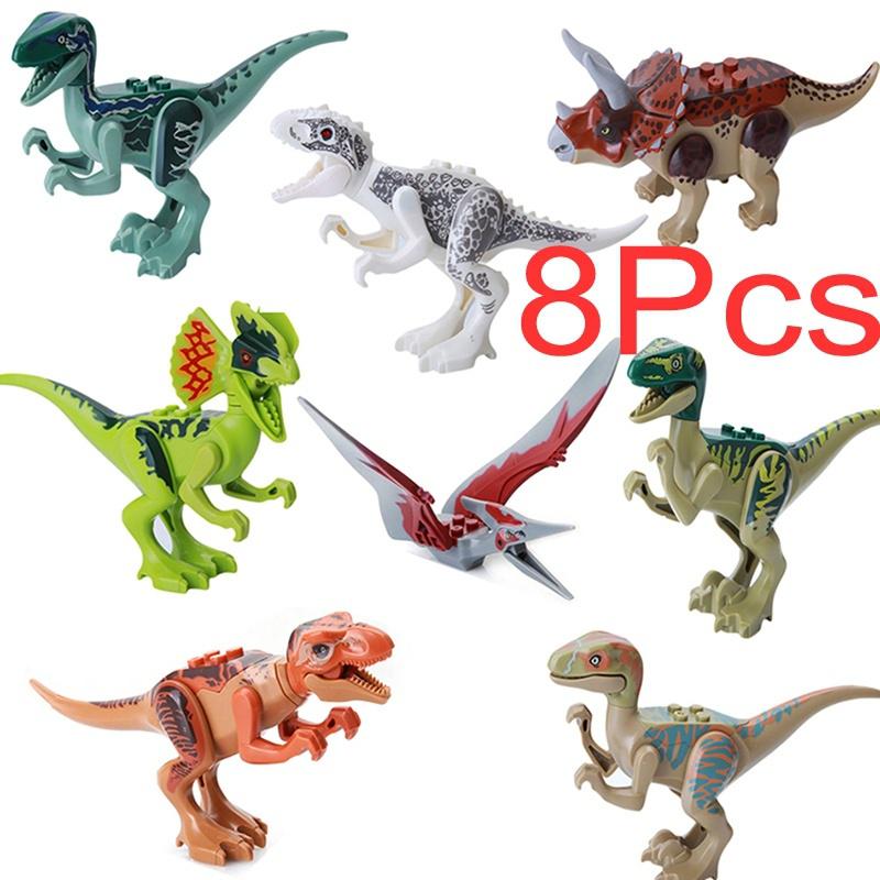 8x Światowe Dinozaury Klocki Budowlane Indominus Pteranodon Raptor Zabawka Dinozaur Klocki Budowlane