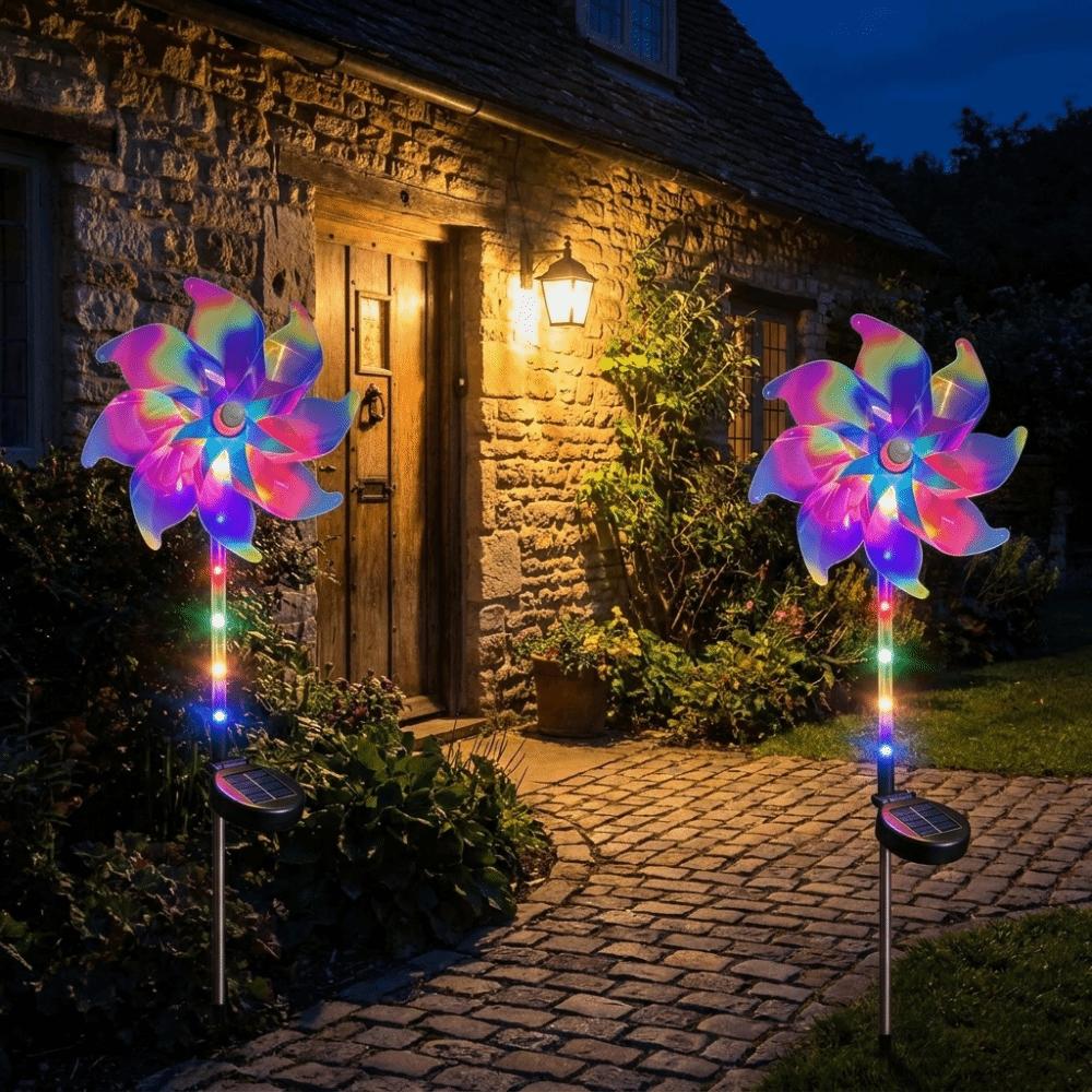 Rotating Solar Powered Windmill Lamp Waterproof Landscape Stake Lights Wedding Courtyard