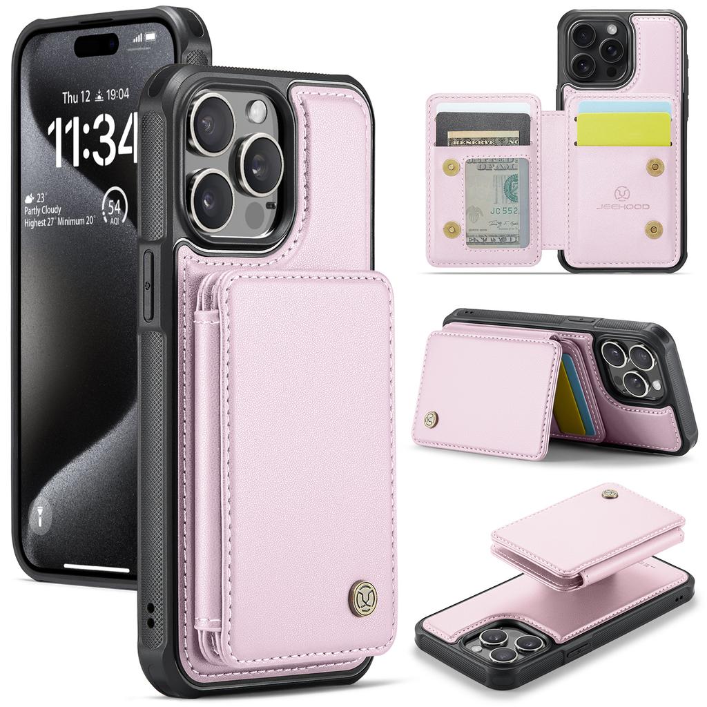 JEEHOOD J05 For iPhone 16 Pro Max Case Leather Mobile Cover with Detachable Magnetic Card Bag