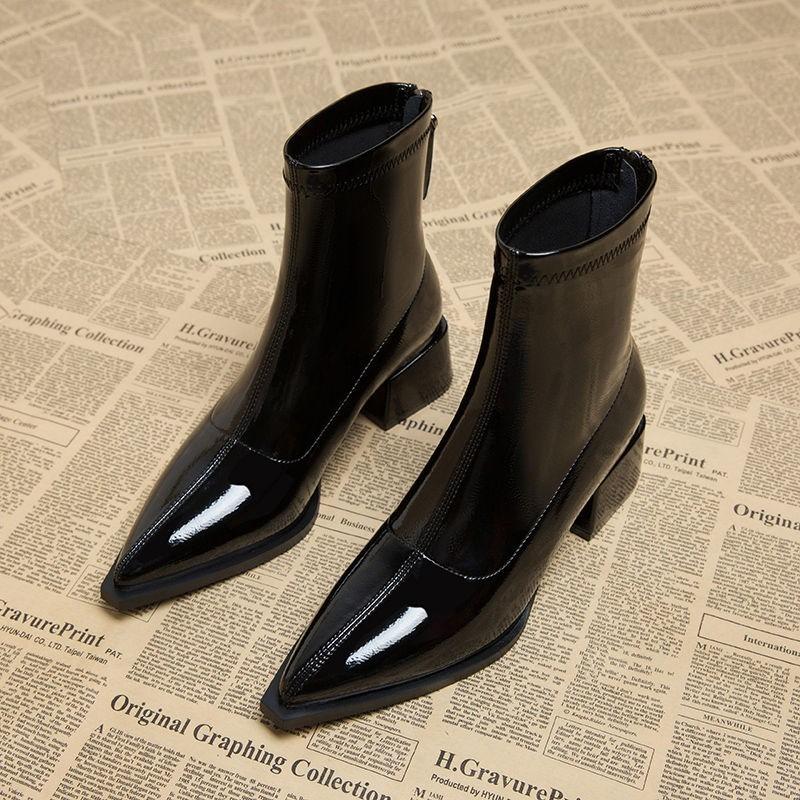 Fashion Women Ankle High Heels Chelsea Boots Pointed Toe Shoes  Designer Pumps Winter 2024 New Brand Shoes Women Motorcycle Boots