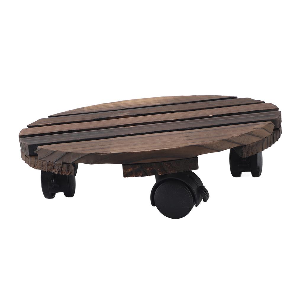 Wooden Plant Stand, 360 Degree Rotation Round Stand with Wheels for Indoor and Outdoor   Flower Pots, Plant Cart with Rollers for Courtyard
