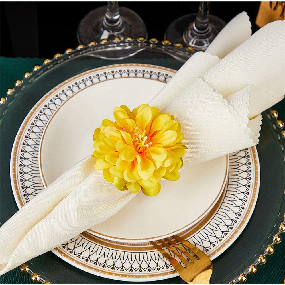 4pcs with Rope Napkin Rings Artificial Flower Chrysanthemum Rings  Festival Wedding Thanksgiving