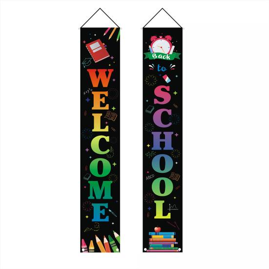 2Pcs Back To School Colorful Welcome Couplet Banner Door Wall Hanging Sign Flag