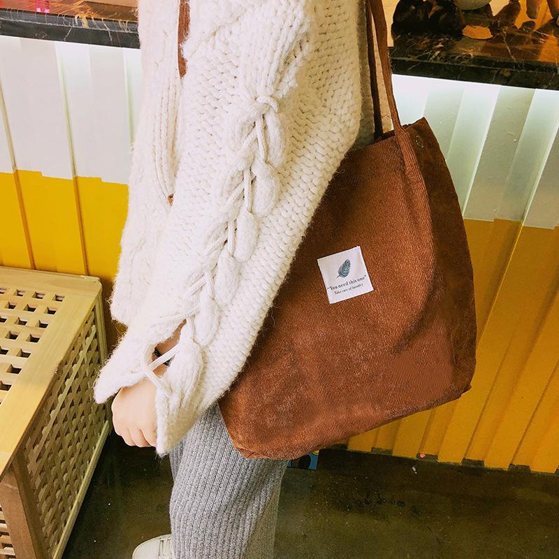 SCIONE New Solid Color Corduroy Four-button Buckle Canvas Female Bag Large Capacity Shoulder Bag