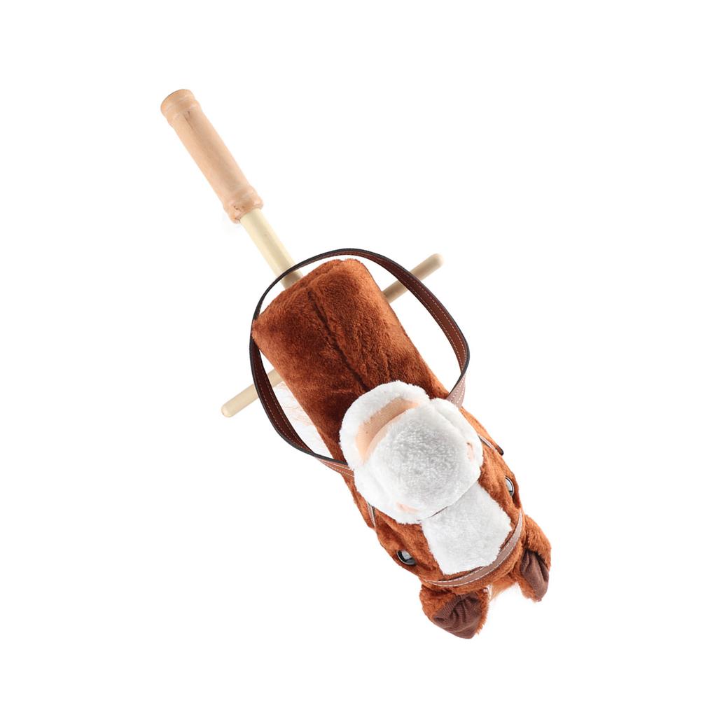 Horse Stick Toy Plush Soft Cartoon Look Sound Effect Horse Head Stick Toy with Wheels and Thickened