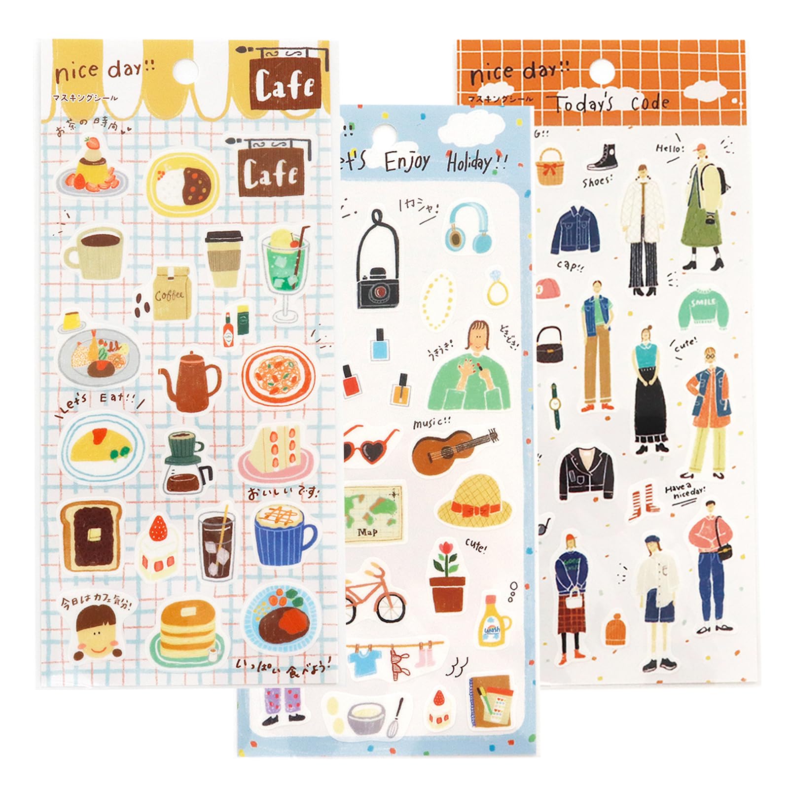 

Kamiiso Sangyo Stickers Tomatomayu nice Set Made in Japan x 9cm 78002023 SAIEN day 3-Pattern (Café, Holiday, Today s code) Approx. 17.5