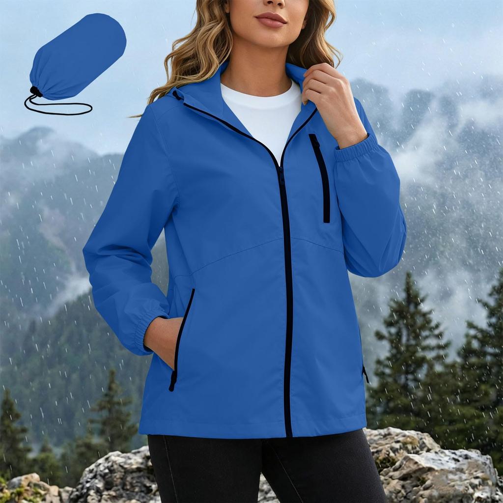 Women's Waterproof Windbreaker Jacket Hooded Outdoor Lightweight Zip Up Windproof Coat with Pockets for Hiking Camping