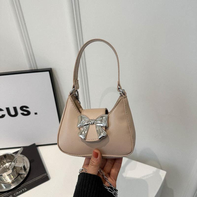 

Sweet girl pink bow handbag bag 2025 new trendy fashion niche underarm bag chain messenger bag Small хакі