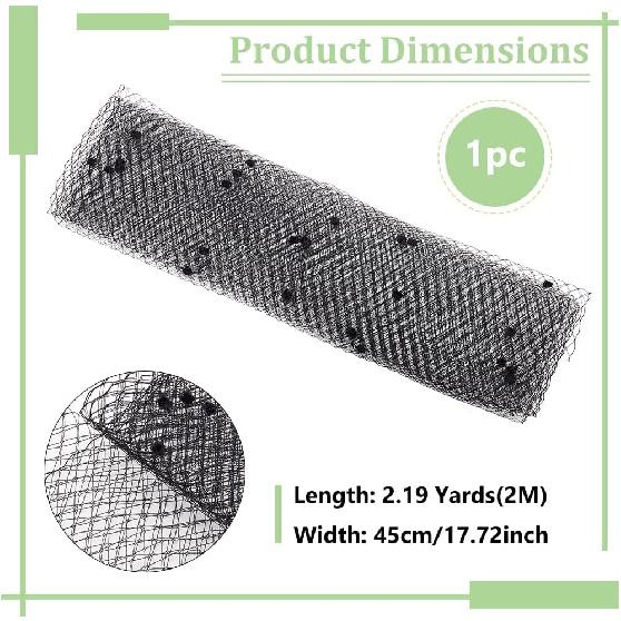 BENECREAT 2.18 Yards Birdcage Veil Netting Fabric, 17.7inch Wide Russian Millinery Netting Organza Tulle Fabric Black Net Mesh Hat Veil for Wedding,