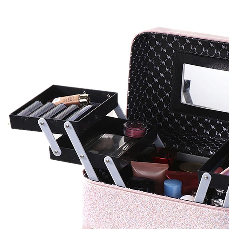 

Косметичка из ПУ кожи, большая, высокой вместимости, портативная, для туалетных принадлежностей, для путешествий, розовая, 4-сторонняя