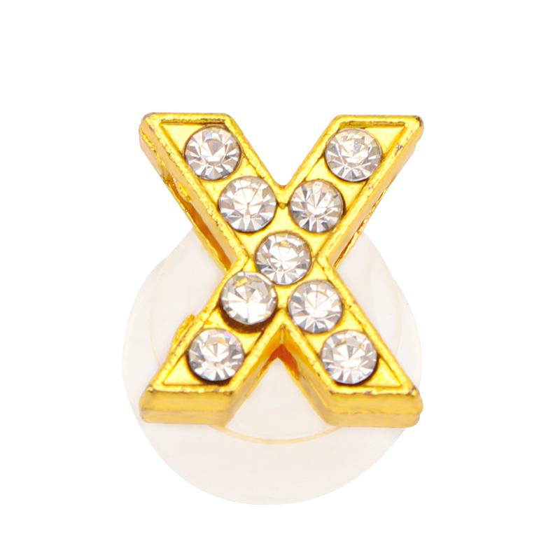 New Gold Letter Alphabet Shoes Charms Metal Button Rhinestone Crown Shoe Decorations Garden Shoes Accessories for Women Man 1PCS