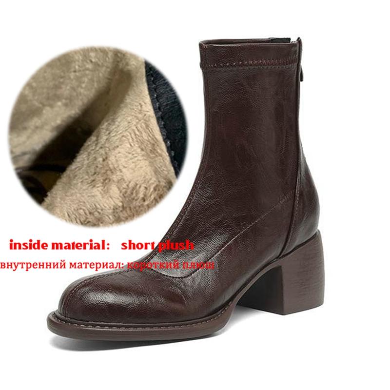 Krazing Po Microfiber Winter Round Toe Size 33 Western Boots Size 43 Zipper Thick High Heels Pleated Decoration Ankle Boots