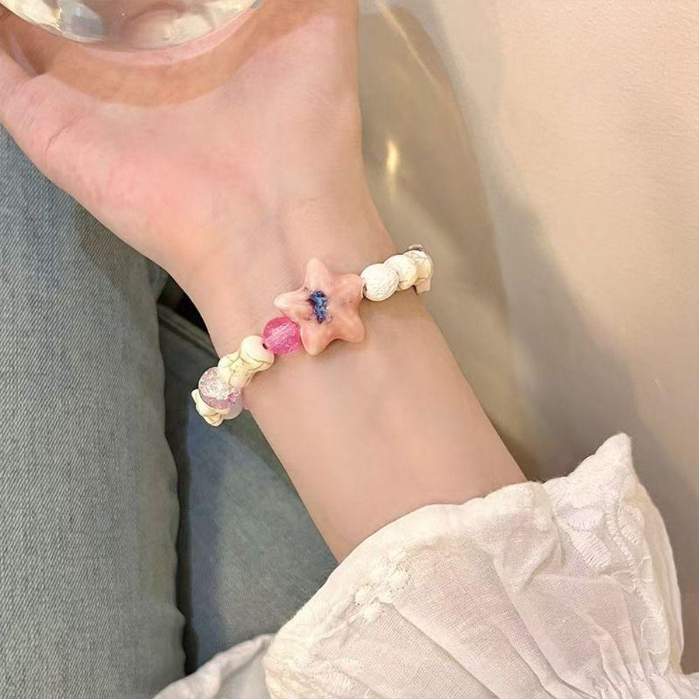 Y2K Starfish Bracelet Adjustable Beaded Bangle Cute Colorful Beaded Bracelets  Marine Accessories