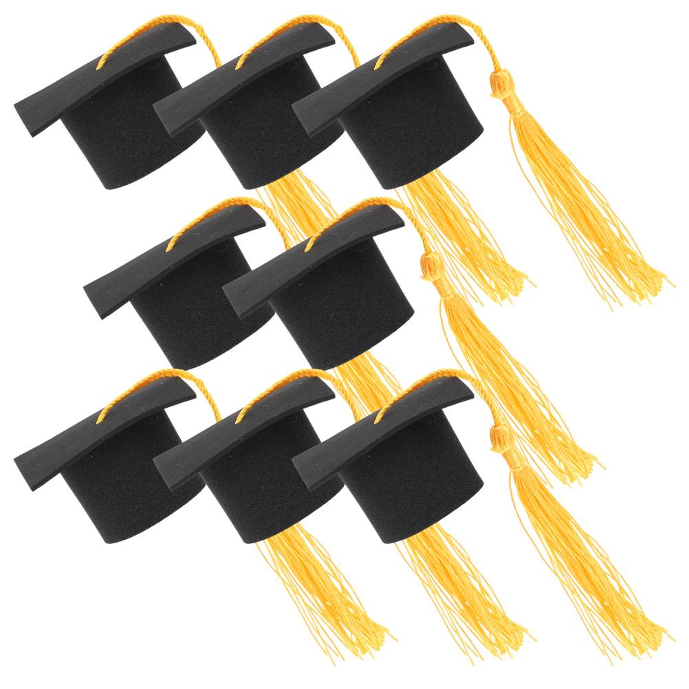 8Pcs Graduation Tassel Cap Cake Toppers Mini Grad Cap Picks Party Decorations Graduation Cupcake Toppers 2025 Cupcake Topper