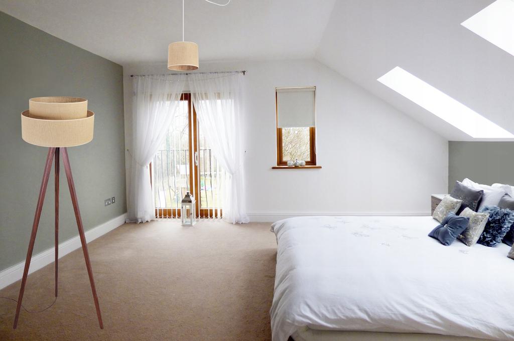 FLOOR LAMP TRIPOD WOODEN LAMPSHADE 45CM CAKE