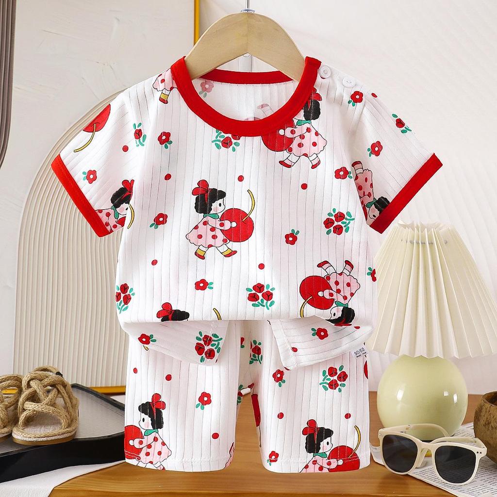 Kids' Cotton Short-Sleeved Set: Korean Style Summer Two-Piece for Girls and Boys