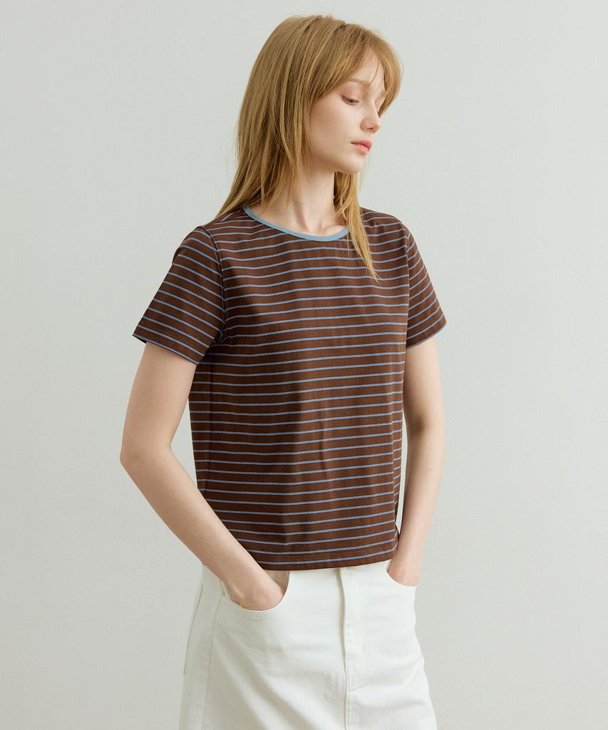 ARTID Color Block Stripe Short Sleeve T-Shirt_Brown