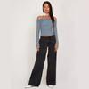 Women's Summer New Fashion Slim Long Sleeved One Line Collar Gauze Short Top