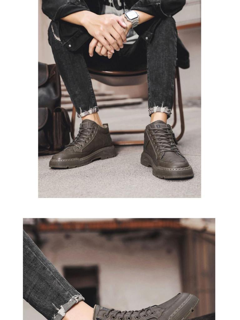 Men's Winter Velvet-Lined Leather Workwear Shoes - Retro Soft Bottom Low-Top Casual Martin Style