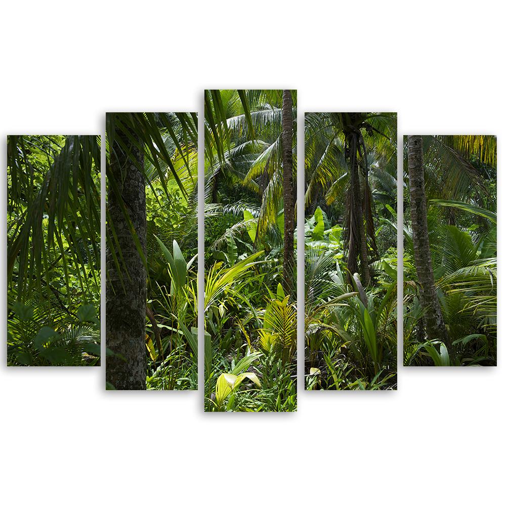 Fünfteiliger Leinwanddruck „Wald, Bäume, Natur“.