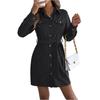 Women's Fashion Casual Color Single Breasted Long Sleeved Lace Shirt Dress