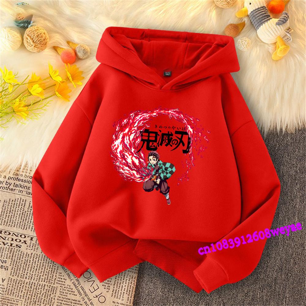 Demon Slayer Frühling und Herbst Kinder Jungen und Mädchen mit Kapuzenpullover Pullover Top Cartoon Druck Kinder Sportbekleidung Mantel