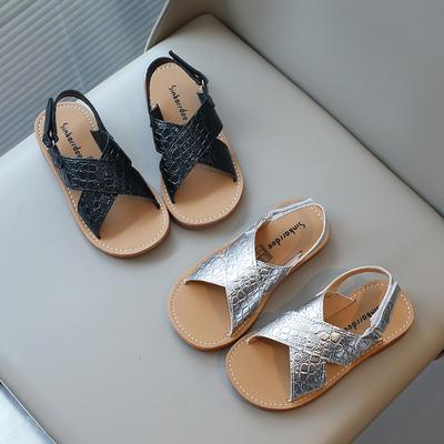 Kids Summer Sandals for Boys Girls Bright Skin Fabric Fashion Unisex Children Beach Shoes Flat Cross-tied Ankle Strap New Trend