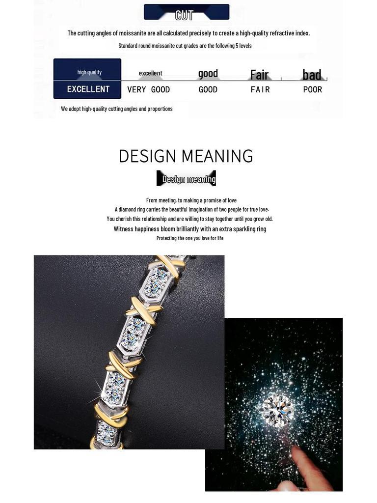 S925 Sterling Silver Two-Tone Gold XO Diamond Bracelet - Retro and Versatile Style