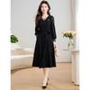 Women's Black Hollow-Out Lace Trim Long Sleeve Midi Dress