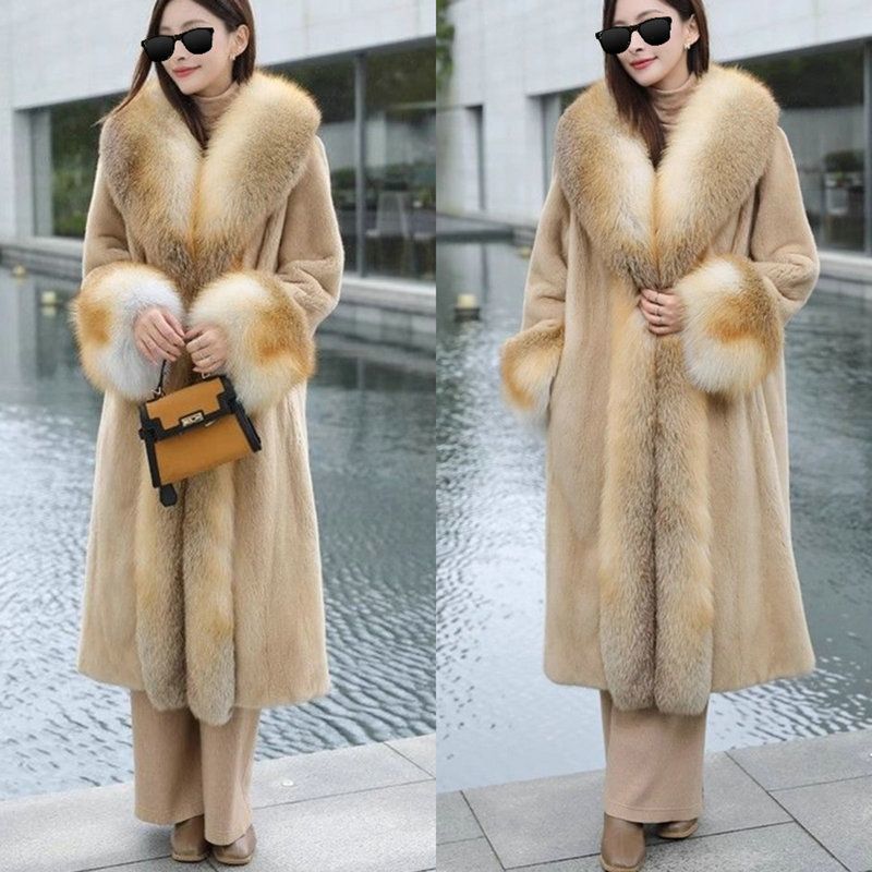 Imitation Mink Velvet Medium and Long Temperament Fur Integrated Fur Coat Thin High-end Coat Large Size