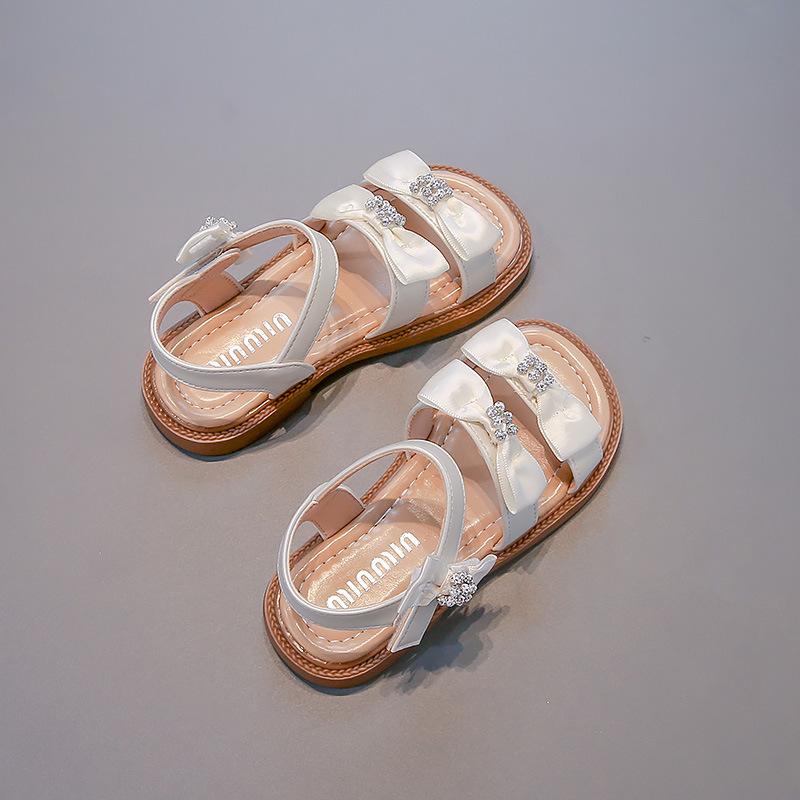 Summer Girls Open Toe Rhinestone Bow Princess Sandals Kids Stage Performance Dress Shoes
