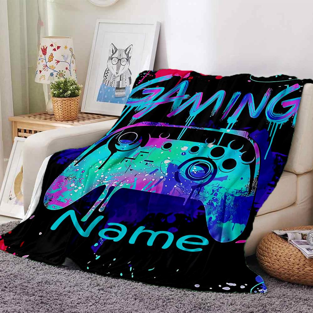Custom Name Game Controller Theme Printed Blanket - Perfect for Couch, Bed, Travel & Outdoor Use | Machine Washable, Cozy & Durable.