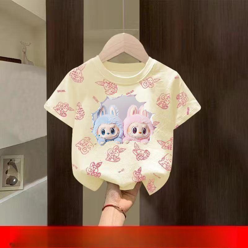 Children's Short-sleeve T-shirt, Summer Girls' Casual Versatile Pure Cotton Top, Cartoon Crew Neck Children's Wear