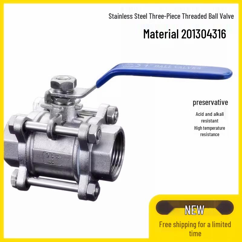 

304 Stainless Steel Threaded Three-Piece Ball Valve: 1/2 , 3/4 , 1 ; 316 Stainless Steel Internal Thread Ball Valve: 2 . 201 grade, DN15 (1/2 inch), inner diameter 20MM
