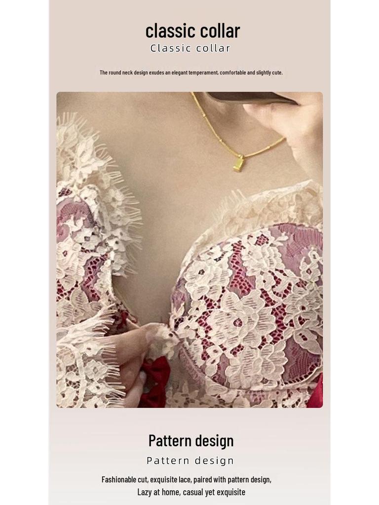 2025 High-End Women's Ice Silk Lace Spaghetti Strap Nightdress & Pajama Set