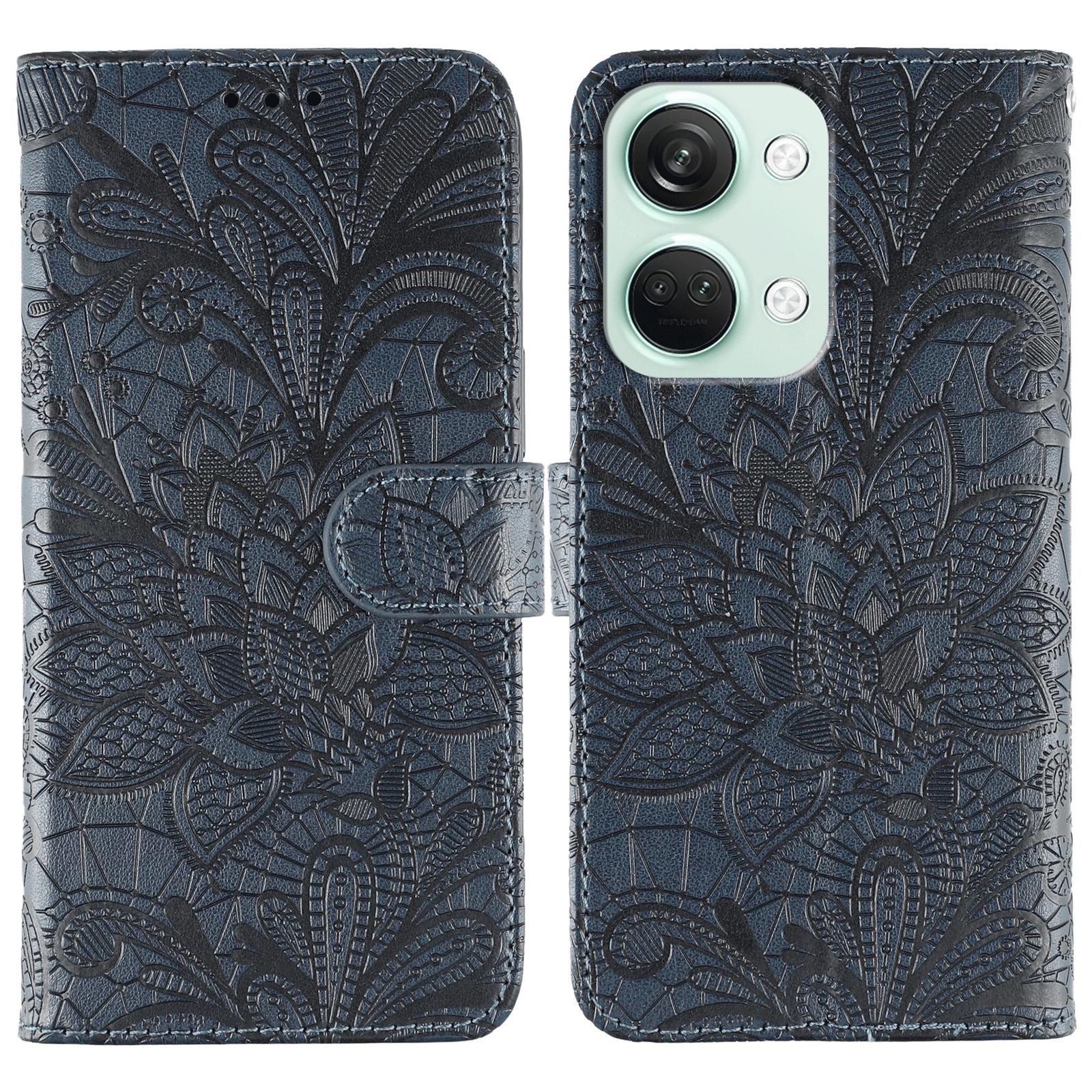 

Для OnePlus Nord 3 5G Чохол Мереживні Квіти PU Шкіра Відкидний Гаманець Чохол для Телефону Dark Blue