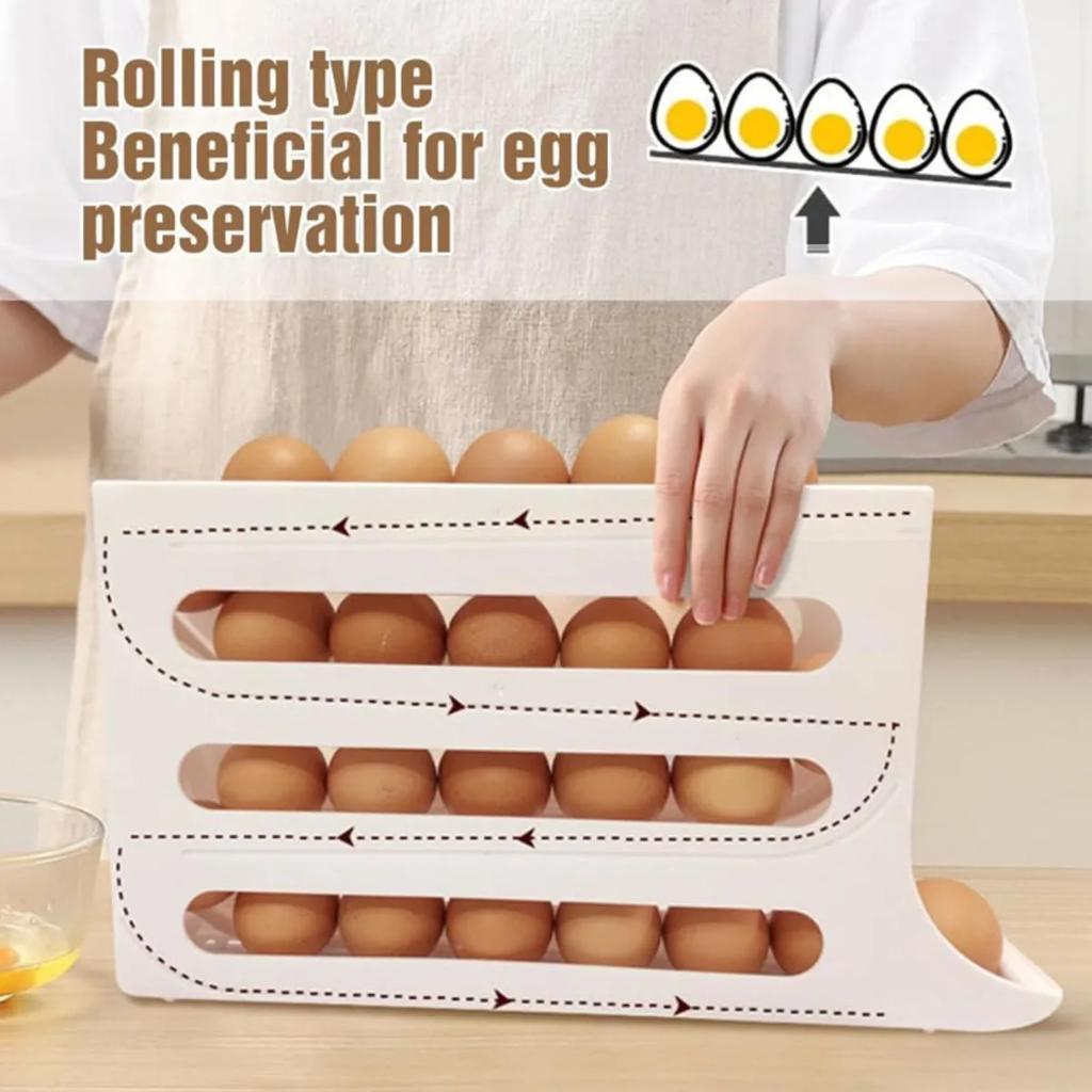 Refrigerator Egg Storage Box Large Capacity Refrigerator Organizer Holder Kitchen Anti-fall Automatic Rolling Egg Holder Rack