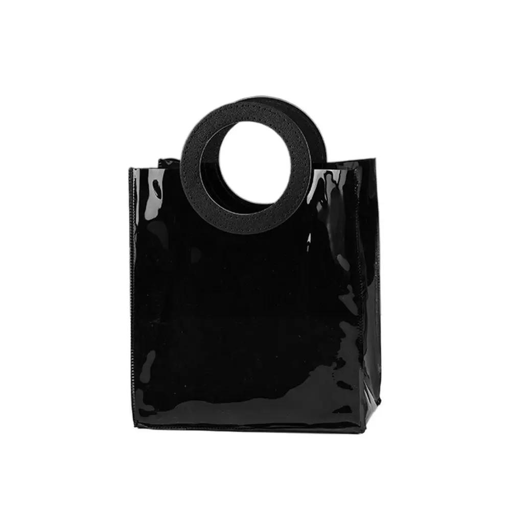 

Fashion Black Gift Bag PVC Waterproof Shopping Bags Square/Round Handle Transparent Handhold Packaging Tote