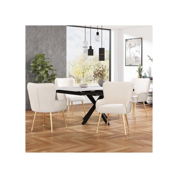 Chaise De Salle À Manger - MUVOE - Velours Beige - Lot De 2 - Accoudoirs - Pieds En Métal Doré
