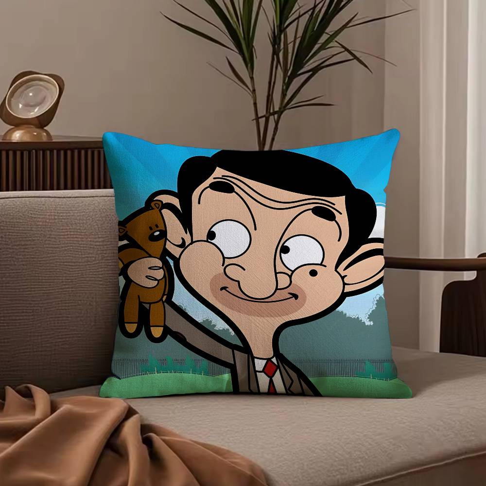 Cartoon M-Mr. BeanS Pillow Case Anti-dustmite Pillowcase Invisible zipper silky short plush Sofa cushion cover