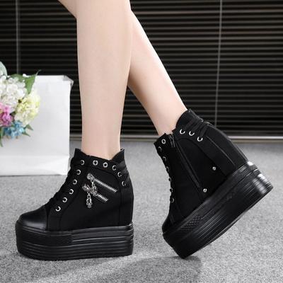 Women's Canvas Shoes Wedges Heel Thick Bottom Increased Casual Shoes High-heeled Platform Lace Up Wedge Sneakers